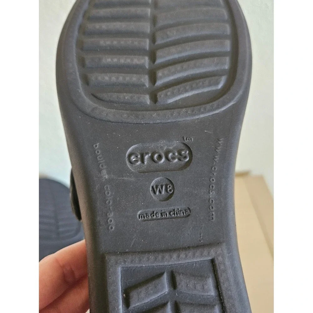 Crocs Patricia Black Multi Strap Wedge Sandals Womens 8 Comfort Slip On Shoes